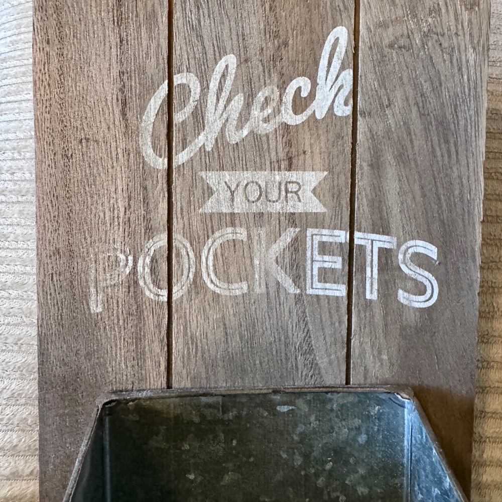 Wall Pocket Organizer for Laundry, Faux Wood & Galvanized Metal, Farmhouse - Picture 2 of 11